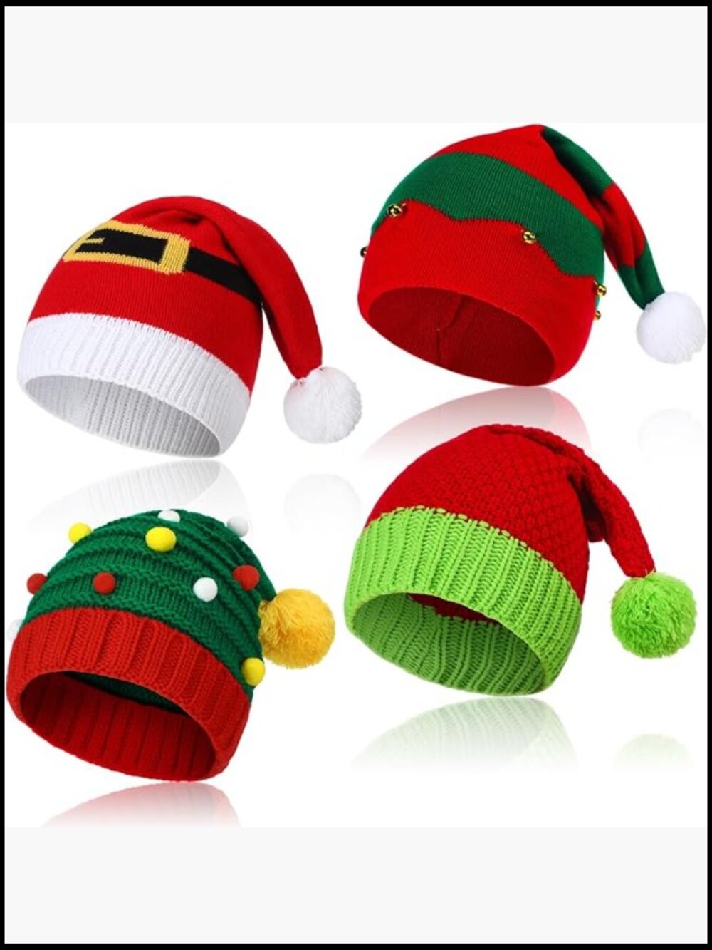4 Pack Knitted Beanie Hats Santa Cap Christmas Winter Acrylic